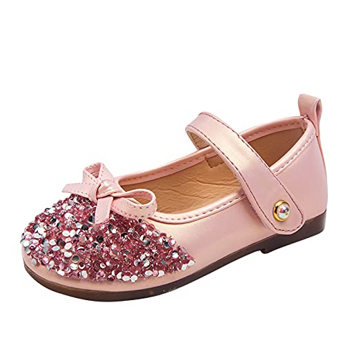 JLGY Mädchen Prinzessin Schuhe Glitzer Sandalen Mädchen Party Kristall Schuhe Bowknot Hochzeitsschuhe Festschuhe Karneval Party Cosplay Schuhe Klett Kostüm Zubehör Schuhe, Z04 Rosa, 28 EU von JLGY