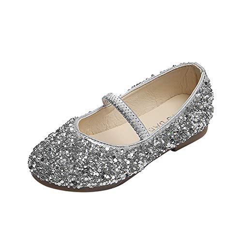 JLGY Mädchen Prinzessin Schuhe Glitzer Sandalen Party Kristall Bowknot Hochzeitsschuhe Festschuhe Karneval Cosplay Klett Kostüm Zubehör Schuhe, Z02 Silber, 24 EU von JLGY