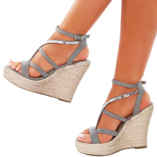 JLGY Sandalen Damen Keilabsatz Sandaletten Plateaupumps Sommer Flache Sandalen Keilsandalen Strass Elegant hoher Absatz Partyschuhe Lässige Leicht Römersandalen Strandsandalen Frauen Freizeitsandalen von JLGY
