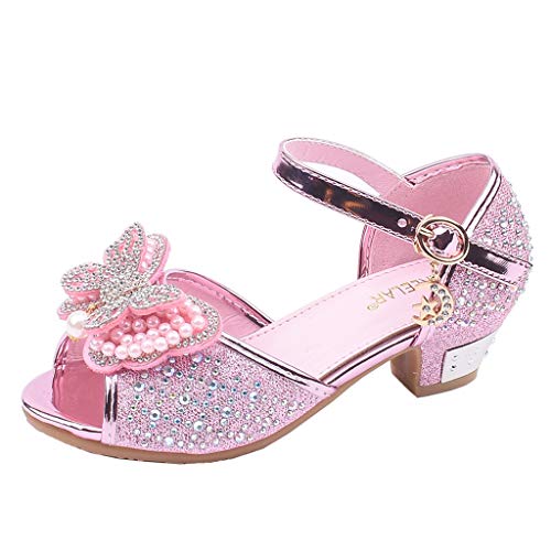 JLGY Sandalen Mädchen Prinzessin Schuhe Tanzschuhe Peep Toe Sandaletten Stöckelschuhe Kinder Strandschuhe Hochzeitsschuhe Party Karneval Tanzball Cosplay Schuhe Perle Einzelne Schuhe von JLGY