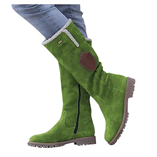 JLGY Schneestiefel Damen Winterstiefel Langschaftstiefel mit Blockabsatz Schlupfstiefel Gefüttert Wärme Wildleder Stiefel Damenschuhe Plus Samt Winterschuhe Rutschfest Winterboots von JLGY