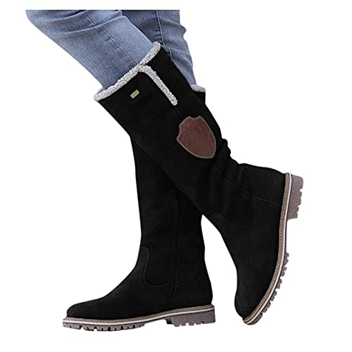 JLGY Schneestiefel Damen Winterstiefel Langschaftstiefel mit Blockabsatz Schlupfstiefel Gefüttert Wärme Wildleder Stiefel Damenschuhe Plus Samt Winterschuhe Rutschfest Winterboots von JLGY