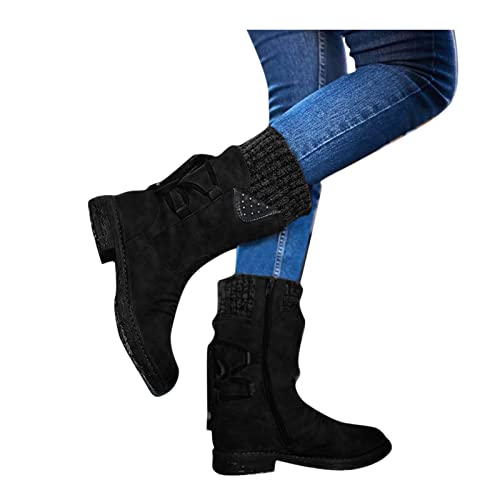 JLGY Wildleder Stiefel Winterstiefel Damen Stiefeletten Schlupfstiefel Retro Winterschuhe mit Blockabsatz Schneestiefel Damenschuhe Rutschfest Ankle Boots Baumwollstiefel von JLGY