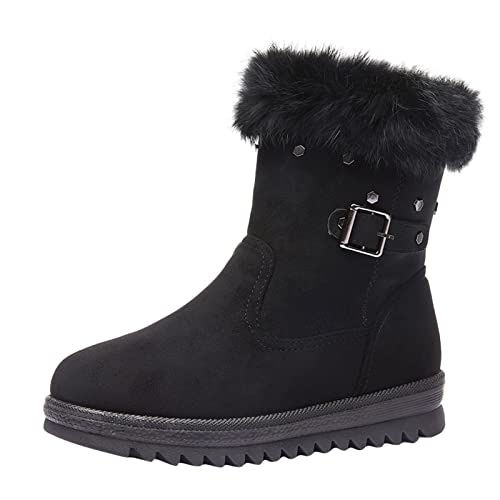 JLGY Winterstiefel Damen Schneestiefel Gefüttert Warm Winterschuhe Wildleder Stiefel Plus Samt Stiefeletten Frauen Schlupfstiefel mit Flach Damen-Boots Ankle Boots Baumwollstiefel von JLGY