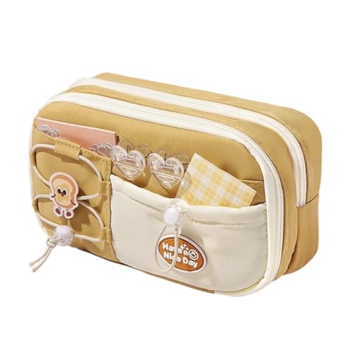 Federmäppchen mit Meersalz, Milchblau, großes Fassungsvermögen, für Mädchen, Kaffeefarbe + Brosche, modisch von JLISENYIG