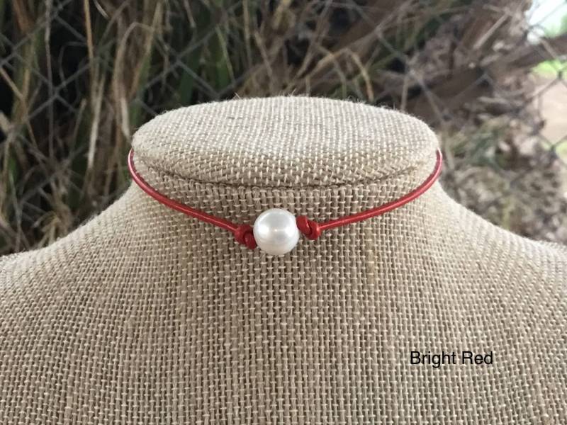 Lederperlenhalsband, Rotes Halsband, Lederhalskette, Sterling Silber, Juni-Geburtsstein, Verstellbare Perlenkette, Organzabeutel, Kostenloser Versand von JLJewelryNovelties
