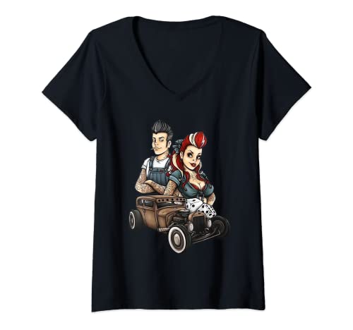 Damen Rockabilly Ratrod T-Shirt mit V-Ausschnitt Damen Rockabilly Ratrod T-Shirt mit V-Ausschnitt von JLL Designs