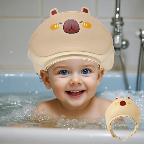 Duschhaube Kinder Verstellbare Haare Waschen Kinderschutz Duschkappe K inder für Augen, Ohren und Gesicht (Khaki) von JLLYGOUS
