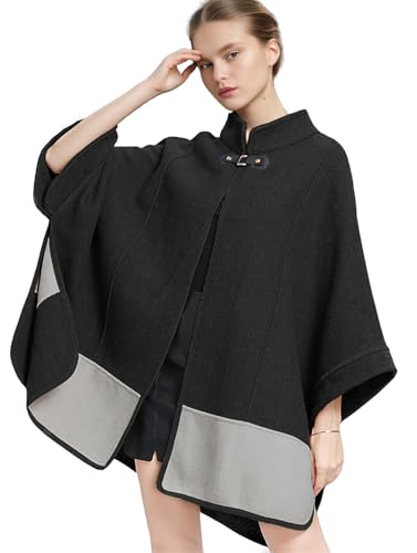 JLNYKADA Damen Winter Umhang Strickjacke Warm Kunstpelz Mäntel Poncho Cape Open Front Strickjacke Kleidung Outwear Poncho Robe (Schwarz) von JLNYKADA