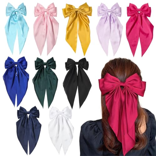 Große Haarschleifen für Damen und Mädchen, große Schleife, Haarspangen mit langem Schwanz, niedliches Haar-Accessoire für Frauen und Mädchen, seidige Satin-Schleifen für das Haar, 10 Stück Große Haarschleifen für Damen und Mädchen, große Schleife, Haarspangen mit langem Schwanz, niedliches Haar-Accessoire für Frauen und Mädchen, seidige Satin-Schleifen für das Haar, 10 Stück von JLONEX