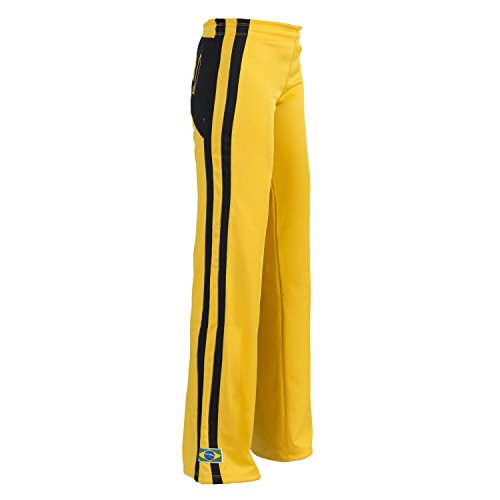 JL Sport Authentische brasilianische Capoeira Kampfsport Hose Frauen (Gelb mit Berimbau Drucken Entlang Rückseite) - XL von JL Sport