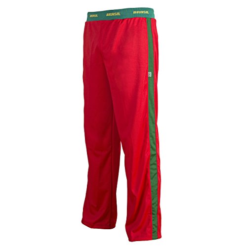 Unisex Brasilien Flagge Grün Rot Capoeira Kinder Jugend Kampfsport Elastisch Sport Hose - Rot, 9-10 Jahre von JL Sport