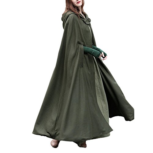 JLTPH Damen Herbst Winter Maxi Lose Umhang mit Kapuze Mantel Poncho Kap Strickpulli Longstrickjacke Trenchcoat Outwear(Armeegrün，M) von JLTPH