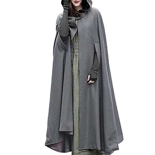 JLTPH Damen Herbst Winter Maxi Lose Umhang mit Kapuze Mantel Poncho Kap Strickpulli Longstrickjacke Trenchcoat Outwear（Grau，S von JLTPH