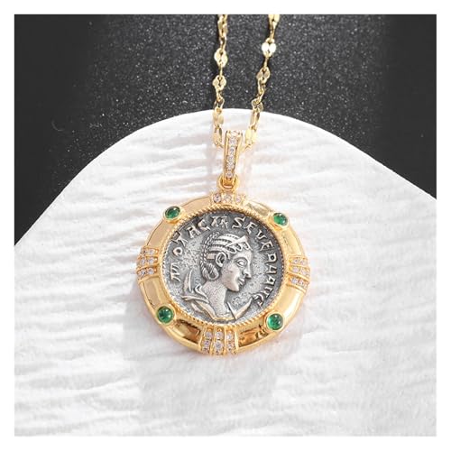 JLTPH Antike Münze Halskette Mit Göttin & Smaragd - Vintage Reichtum Talisman, Römische Göttin Schmuck, Bronze Glücksanhänger, Böhmische Erklärung Halskette Für Frauen JLTPH Antike Münze Halskette Mit Göttin & Smaragd - Vintage Reichtum Talisman, Römische Göttin Schmuck, Bronze Glücksanhänger, Böhmische Erklärung Halskette Für Frauen von JLTPH
