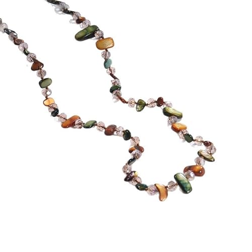 JLTPH Böhmische Muschelkette – Lange Halskette mit natürlichen Muscheln und Kristallen, 120 cm langer doppelsträngiger Strandschmuck for Frauen, Accessoire im Küsten-Großmutter-Stil mit Ozean-Motiven von JLTPH