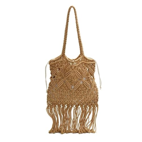 JLTPH Bohème Makramee-Baumwollseil-Umhängetasche Handgewebte Tote Mit Fransen, Künstlerische Boho Strandtasche Für Frauen, Hippie Festival Geldbörse, Sommer Umhängetasche(Brown) von JLTPH