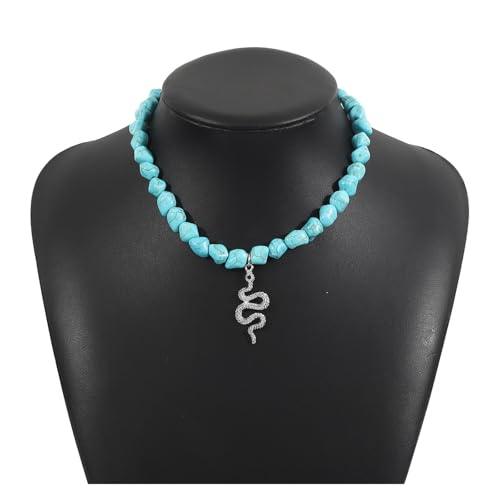 JLTPH Bohemian-Halskette Mit Bösem Blick Für Frauen – Natürliche Türkis-Steinperlen Mit Nazar-Anhänger, Verstellbares Lederband, Hippie-Festival-Halskette Mit Mehreren Reihen(Snakewhitek) von JLTPH