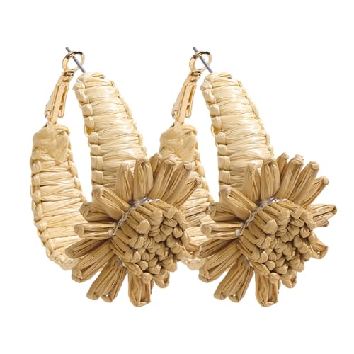 JLTPH Boho-Raffia-Ohrringe Für Frauen – Handgewebte Sonnenblumen-Sommerohrringe, Leichte Ohrringe Im Bohemian-Chic-Stil, Hippie-Schmuck Für Strandhochzeiten Und Festivals(Earthyyellowsunflower) von JLTPH