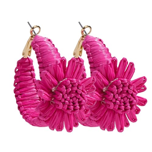 JLTPH Boho-Raffia-Ohrringe Für Frauen – Handgewebte Sonnenblumen-Sommerohrringe, Leichte Ohrringe Im Bohemian-Chic-Stil, Hippie-Schmuck Für Strandhochzeiten Und Festivals(Roseredsunflower) von JLTPH