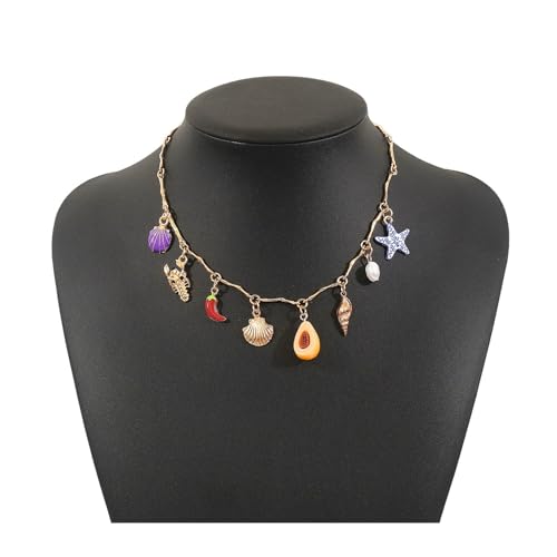 JLTPH Boho Strandkette Für Frauen – Handgefertigte Meerglasperlen Mit Sonnen Herz Und Avocado Anhängern, Verstellbare Mehrreihige Kette, Festival Und Urlaubsschmuck(Avocado) von JLTPH