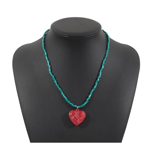 JLTPH Boho Strandkette Für Frauen – Handgefertigte Meerglasperlen Mit Sonnen Herz Und Avocado Anhängern, Verstellbare Mehrreihige Kette, Festival Und Urlaubsschmuck(Love) von JLTPH