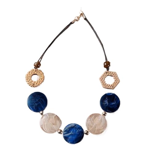 JLTPH Boho-Webkette Für Damen – Anhänger Aus Acryl In Rattanoptik, Auffälliges Statement-Stück In Y2K-Farben, Leichte Sommerkette Zum Kombinieren(Blau) von JLTPH