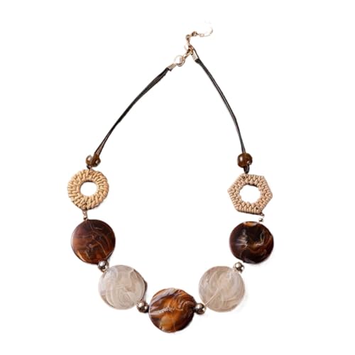 JLTPH Boho-Webkette Für Damen – Anhänger Aus Acryl In Rattanoptik, Auffälliges Statement-Stück In Y2K-Farben, Leichte Sommerkette Zum Kombinieren(Brown) von JLTPH