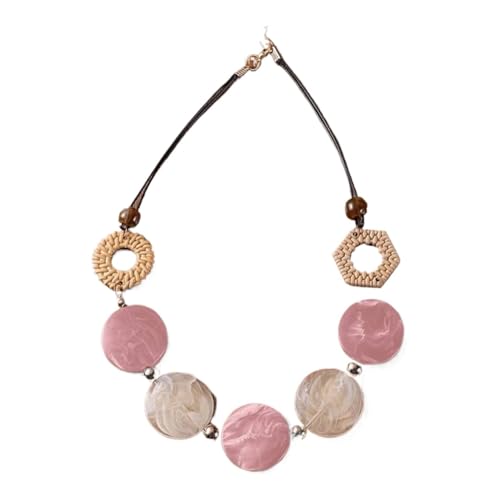 JLTPH Boho-Webkette Für Damen – Anhänger Aus Acryl In Rattanoptik, Auffälliges Statement-Stück In Y2K-Farben, Leichte Sommerkette Zum Kombinieren(Pink) von JLTPH