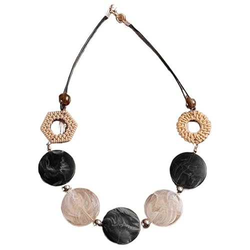 JLTPH Boho-Webkette Für Damen – Anhänger Aus Acryl In Rattanoptik, Auffälliges Statement-Stück In Y2K-Farben, Leichte Sommerkette Zum Kombinieren(Schwarz) von JLTPH