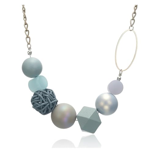 JLTPH Bunte Holzperlenkette Für Frauen – Geometrischer Anhänger, Klobige Kette, Y2K-Bonbonfarben-Schmuck, Lustiges Sommer-Statement-Stück(Blau) von JLTPH