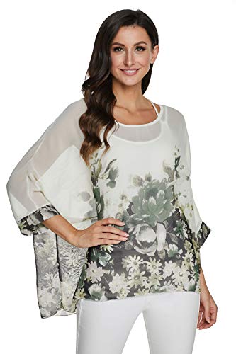 JLTPH Chiffon Böhmen Blusen Damen Boehmen Blumen Bluse Damen Boho Bluse Batwing Damenbluse 3/4 Armel Chiffon Bluse T-Shirt Fledermaus (Ohne Weste) von JLTPH