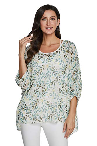 JLTPH Chiffon Böhmen Blusen Damen Boehmen Blumen Bluse Damen Boho Bluse Chiffon Tunika Kaftan T-Shirt Poncho Fledermaus Batwing Damenbluse 3/4 Armel (Ohne Weste) von JLTPH