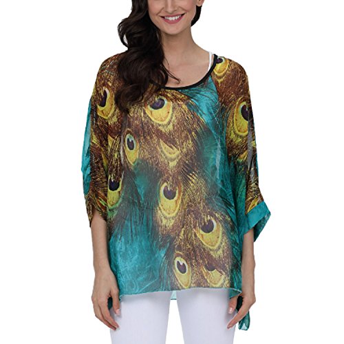 JLTPH Chiffon Böhmen Blusen Damen Boho Blumen Batwing Damenbluse 3/4 Armel Chiffon Bluse T-Shirt Fledermaus (Ohne Weste) von JLTPH