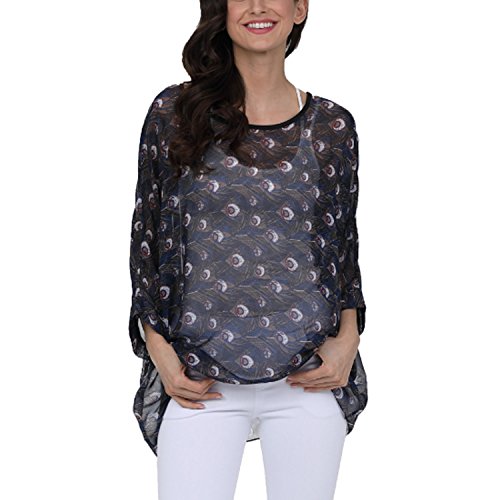 JLTPH Damen Boehmen Blumen Chiffon Blusen Boho Hippie Batwing Hülsen Lose T-Shirt Tunika Top Strand Vertuschen von JLTPH