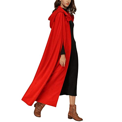 JLTPH Damen Herbst Winter Maxi Lose Umhang mit Kapuze Mantel Poncho Kap Strickpulli Longstrickjacke Trenchcoat Outwear (Large, Rot) von JLTPH