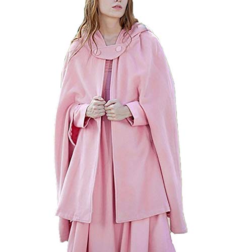 JLTPH Damen Herbst Winter Maxi Lose Umhang mit Kapuze Mantel Poncho Kap Strickpulli Longstrickjacke Trenchcoat Outwear (M, Pink - kurz) von JLTPH