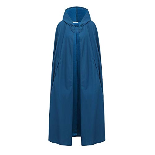 Damen Herbst Winter Maxi Lose Umhang mit Kapuze Mantel Poncho Kap Strickpulli Longstrickjacke Trenchcoat Outwear (XL, Blau) von JLTPH