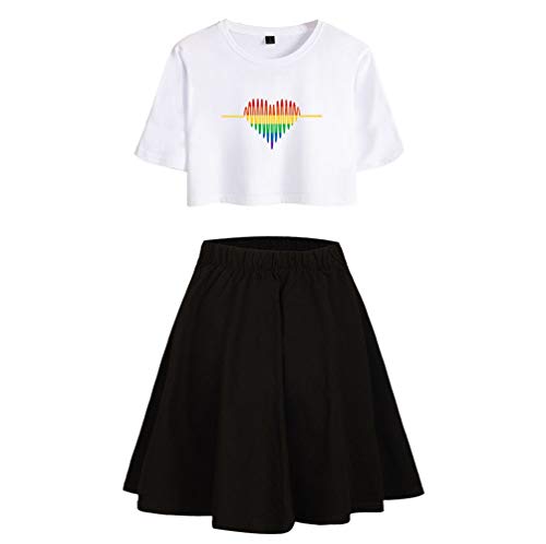JLTPH Damen LGBT Regenbogen Love is Love Gedruckt Crop Top T-Shirts und Rock 2 Stück Anzug Kurzarm Shirt Crop Tops Gay Pride Freizeitanzug Trainingsanzüge Outfits Sommer von JLTPH