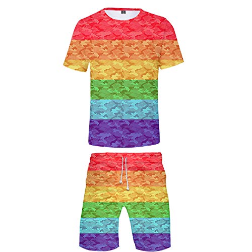 JLTPH Herren LGBT Rainbow Flag 3D Gedruckt Kurzarm T-Shirt und Kurze Hose 2 Stücke Einstellen Beiläufig Sommer Fitness Kleidung Sportbekleidung von JLTPH