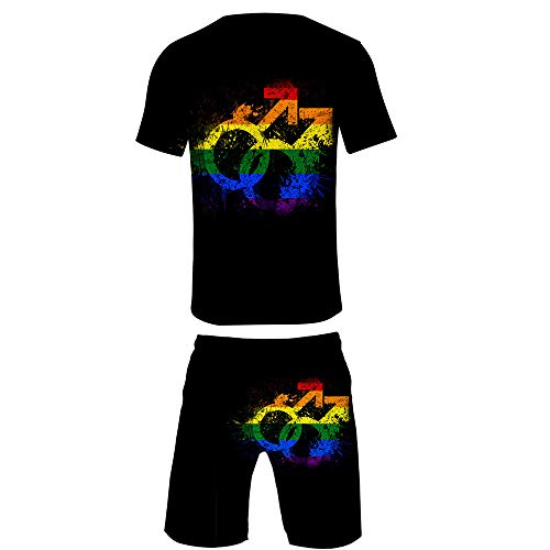 JLTPH Herren LGBT Rainbow Flag 3D Gedruckt Kurzarm T-Shirt und Kurze Hose 2 Stücke Einstellen Beiläufig Sommer Fitness Kleidung Sportbekleidung von JLTPH