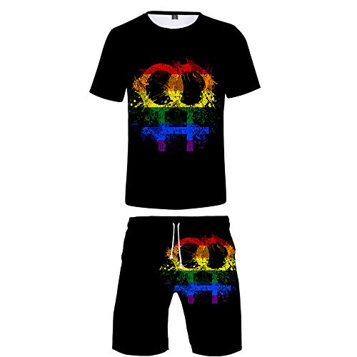 JLTPH Herren LGBT Rainbow Flag 3D Gedruckt Kurzarm T-Shirt und Kurze Hose 2 Stücke Einstellen Beiläufig Sommer Fitness Kleidung Sportbekleidung von JLTPH