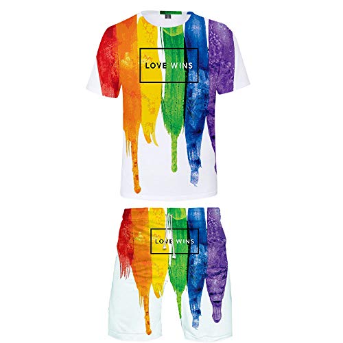 JLTPH Herren LGBT Rainbow Flag 3D Gedruckt Kurzarm T-Shirt und Kurze Hose 2 Stücke Einstellen Beiläufig Sommer Fitness Kleidung Sportbekleidung von JLTPH