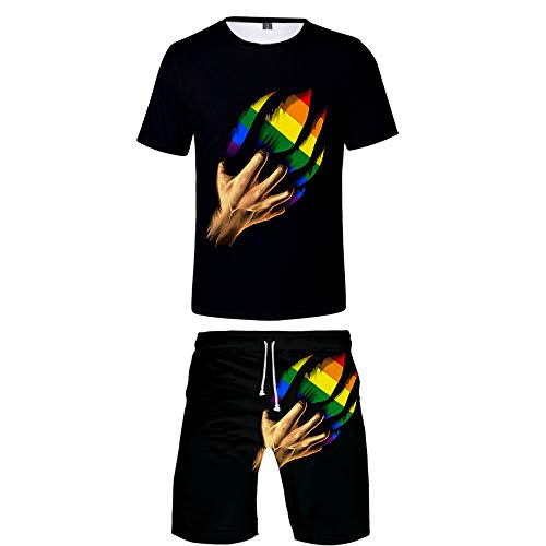 JLTPH Herren LGBT Rainbow Flag 3D Gedruckt Kurzarm T-Shirt und Kurze Hose 2 Stücke Einstellen Beiläufig Sommer Fitness Kleidung Sportbekleidung von JLTPH