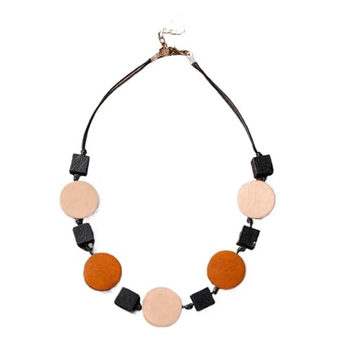 JLTPH Holzhalskette Für Frauen – Handgefertigter Anhänger Aus Runden Holzperlen An Einer Verstellbaren Kordel,Minimalistisches Schmuckstück Zum Kombinieren(BrownWhite) von JLTPH
