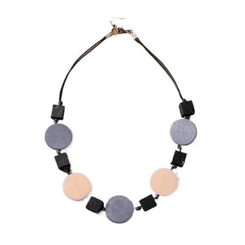 JLTPH Holzhalskette Für Frauen – Handgefertigter Anhänger Aus Runden Holzperlen An Einer Verstellbaren Kordel,Minimalistisches Schmuckstück Zum Kombinieren(GrayWhite) von JLTPH