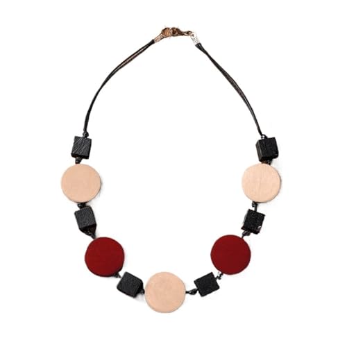 JLTPH Holzhalskette Für Frauen – Handgefertigter Anhänger Aus Runden Holzperlen An Einer Verstellbaren Kordel,Minimalistisches Schmuckstück Zum Kombinieren(WhiteRed) von JLTPH