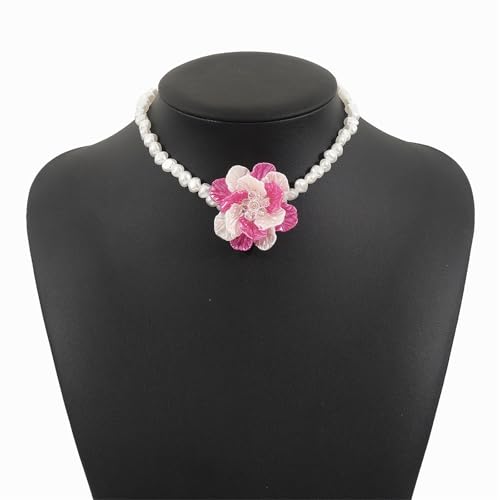 JLTPH Kamelienblüten-Halskette Für Damen – Vintage-inspirierter Anhänger Aus Perlen Und Metalllegierung Mit Blumenmotiv, Eleganter Romantischer Schmuck, Luxuriöse Zierliche Halskette(Necklacerosered) von JLTPH