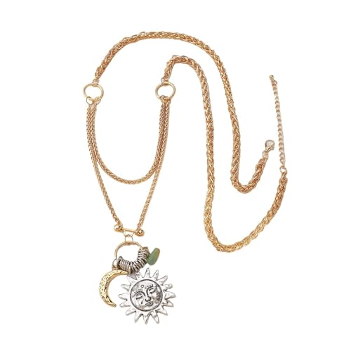 JLTPH Mond- Und Sonnenkette Für Frauen – Handgefertigte Mehrlagige Bohemian-Kette Mit Himmlischen Anhängern, Langer Layering-Kette, Y2K-Festival-Schmuck(SUN) von JLTPH