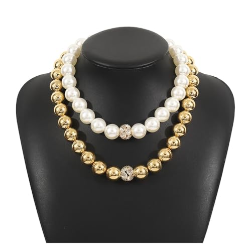 JLTPH Perlenschmuck-Set Für Damen – Halskette Und Armband Mit Kunstperlen, Minimalistisches Mehrreihiges Set, Klassische, Zierliche, Stapelbare Accessoires(N12385Necklace) von JLTPH